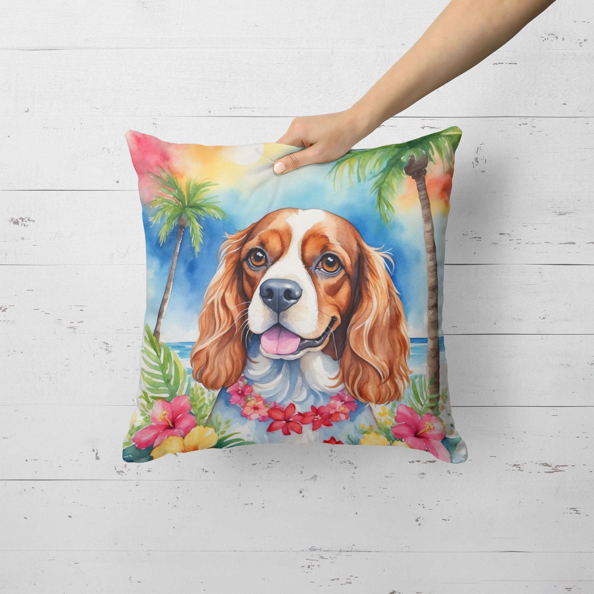 Cavalier Spaniel Luau Throw Pillow