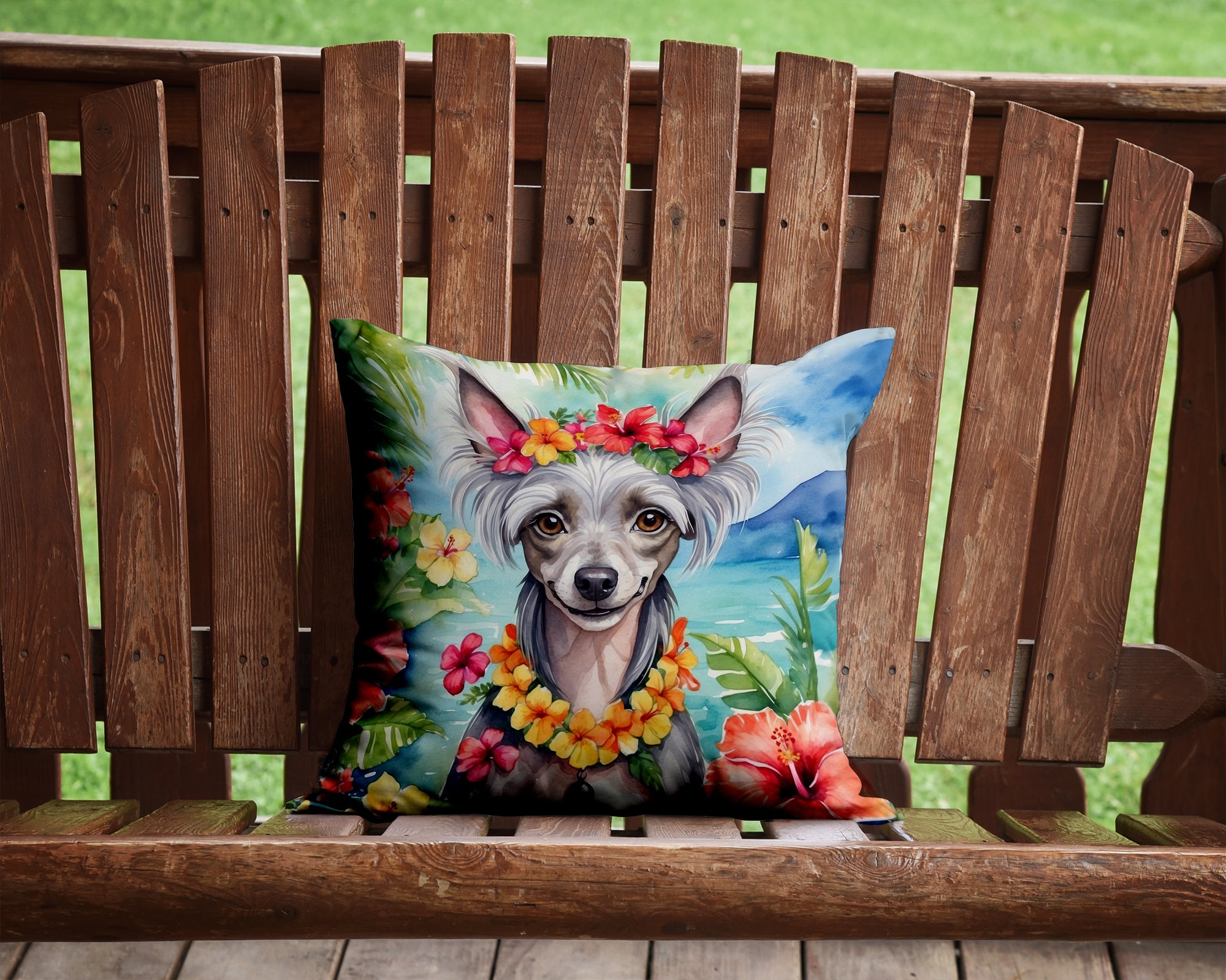 Chinese Crested Luau Throw Pillow