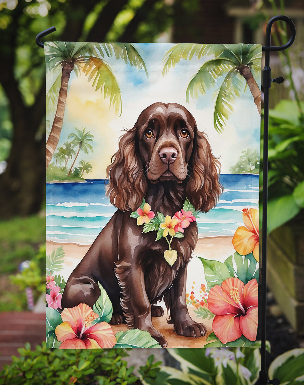 Cocker Spaniel Luau Garden Flag