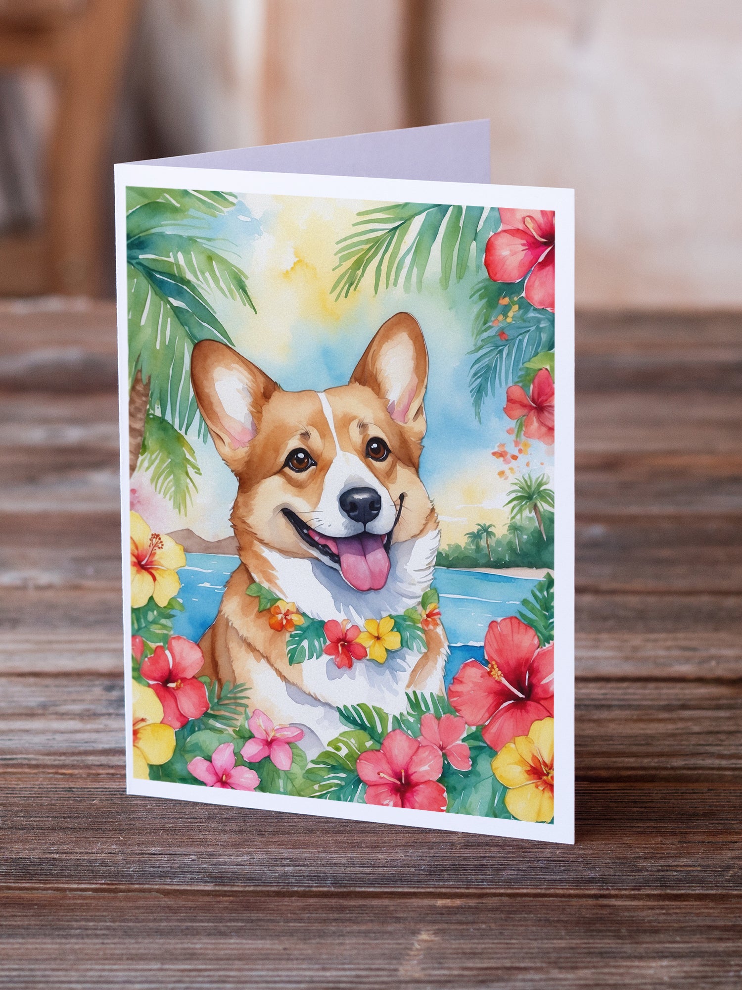 Corgi Luau Greeting Cards Pack of 8