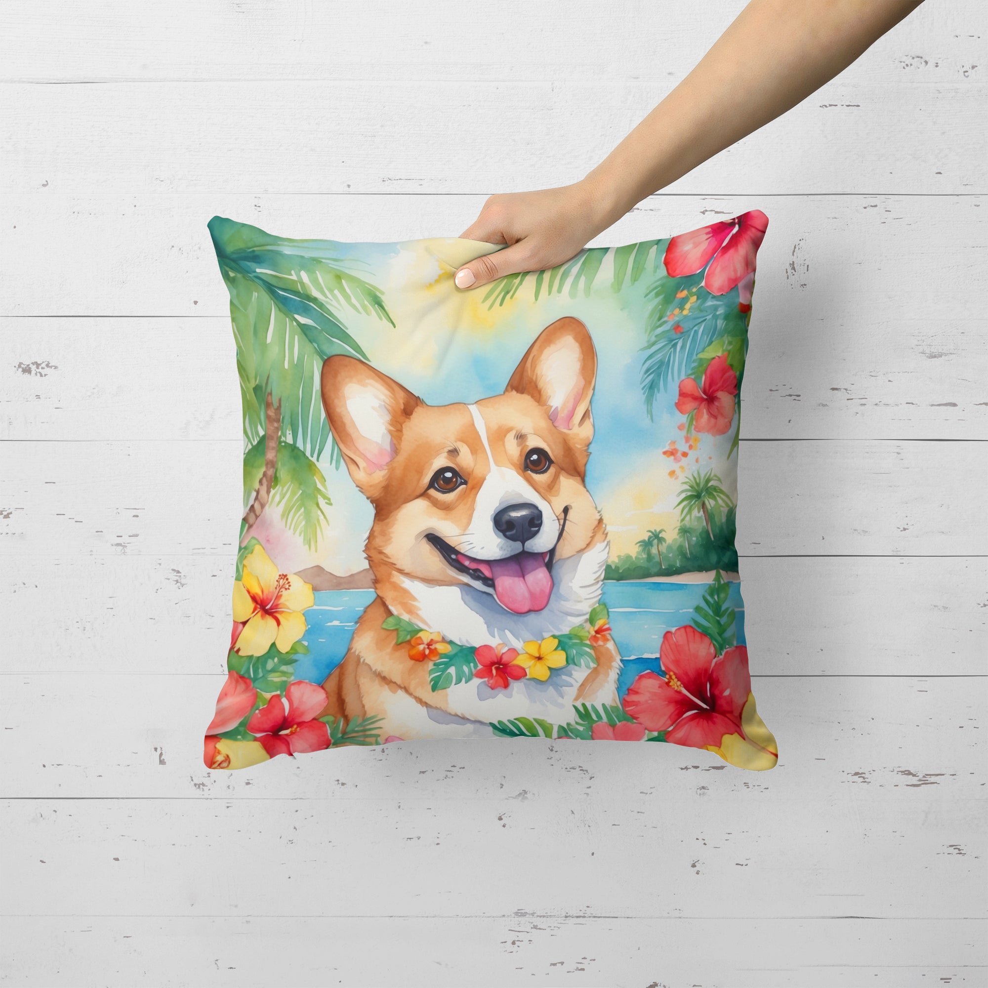 Corgi Luau Throw Pillow