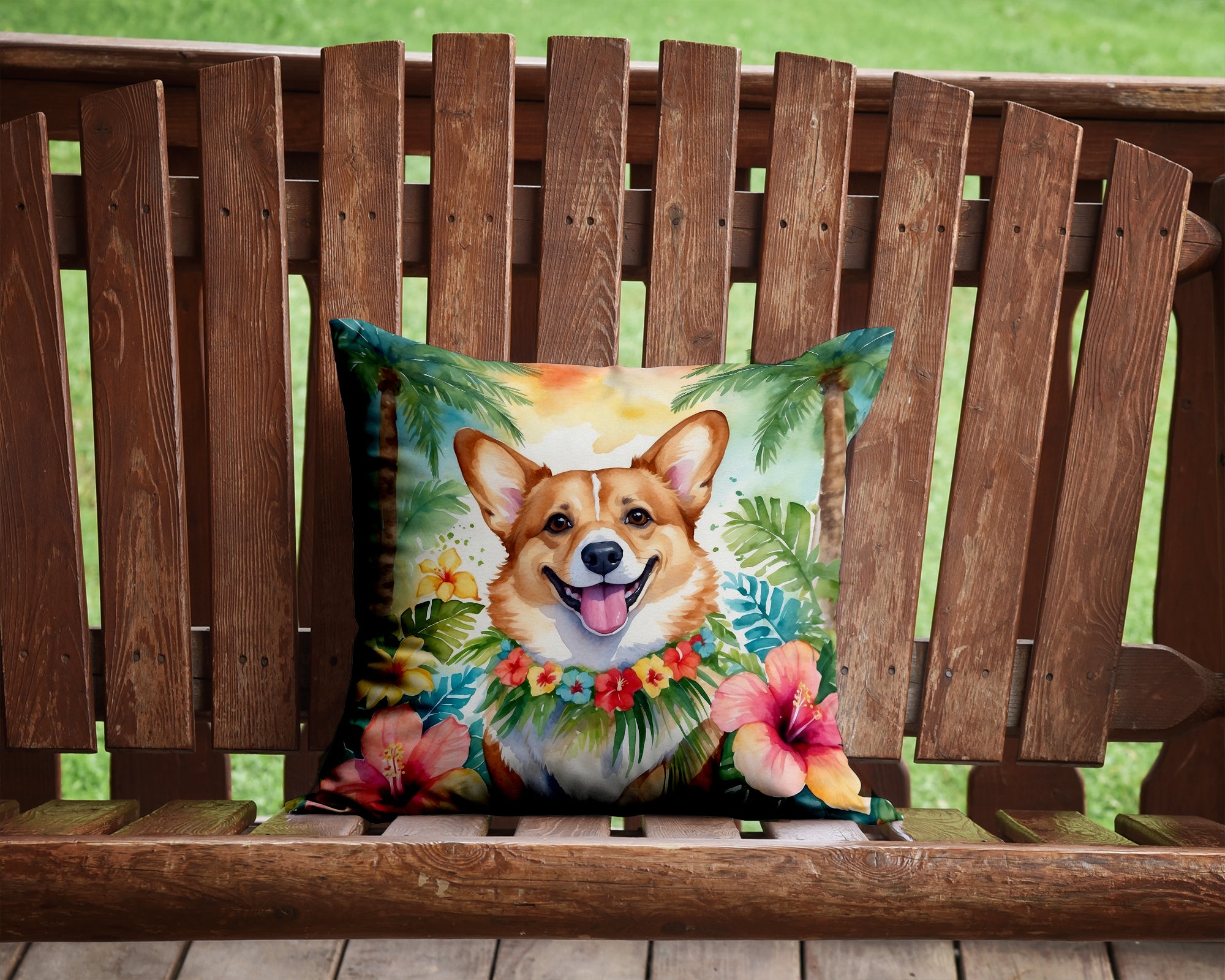 Corgi Luau Throw Pillow