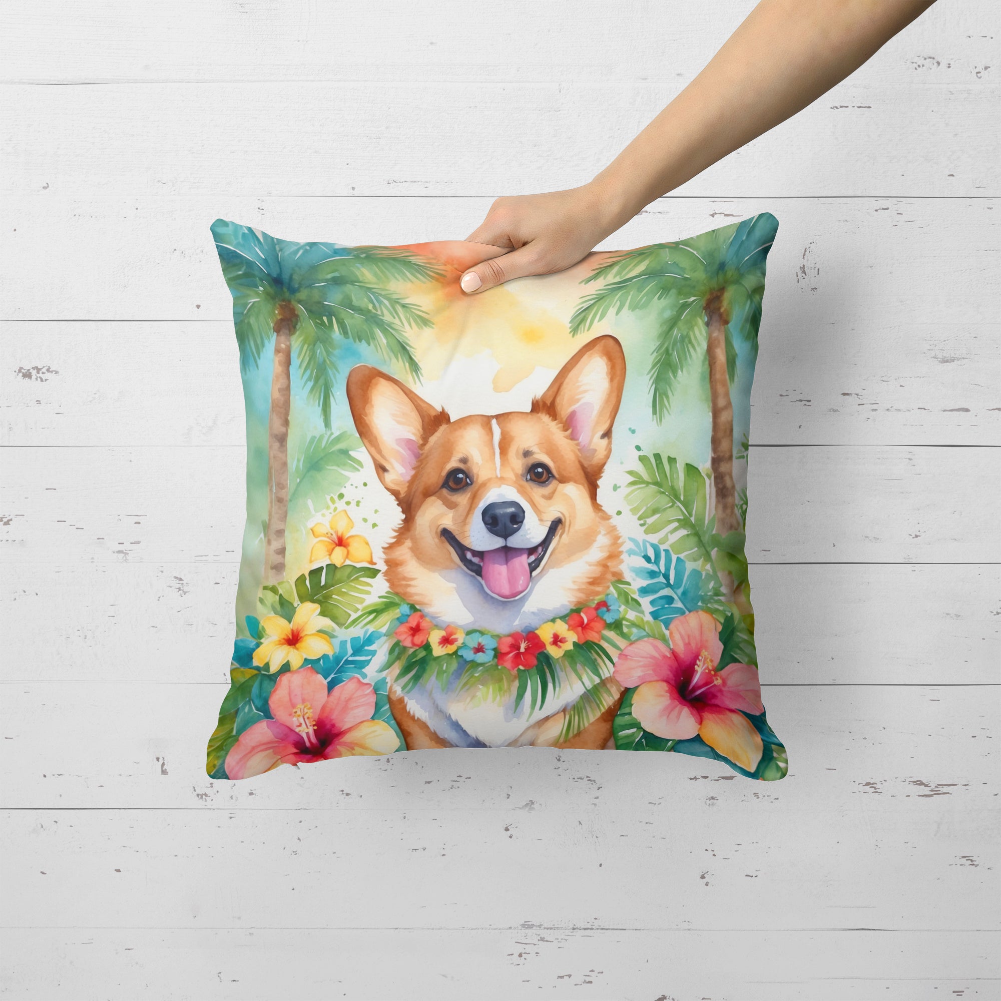 Corgi Luau Throw Pillow