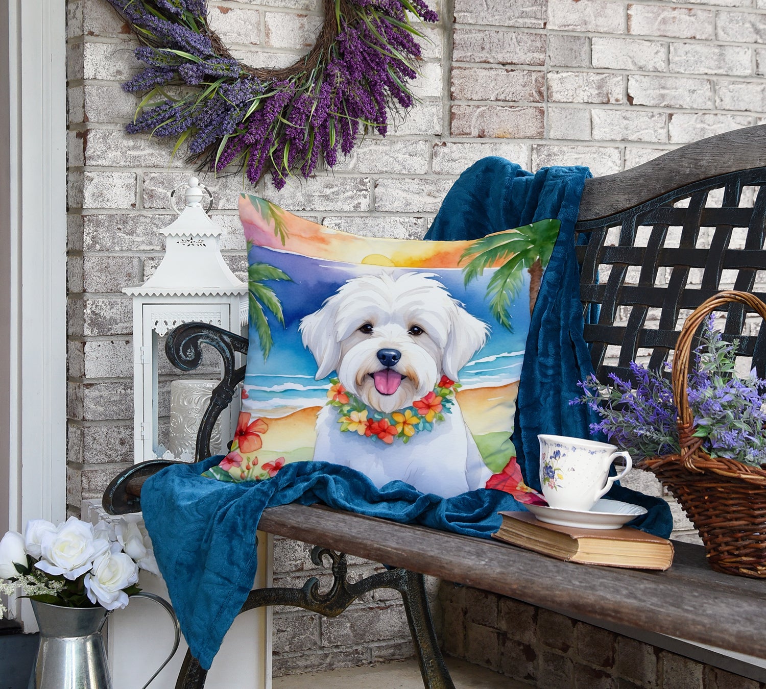 Coton de Tulear Luau Throw Pillow