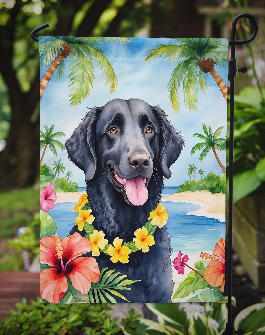 Curly-Coated Retriever Luau Garden Flag