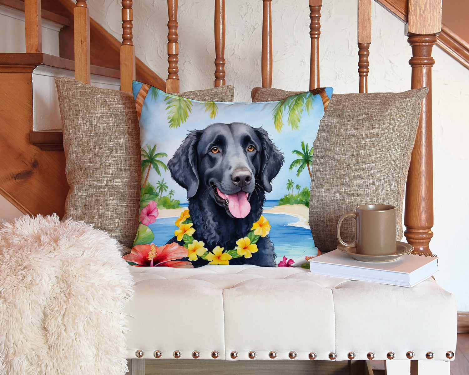 Curly-Coated Retriever Luau Throw Pillow