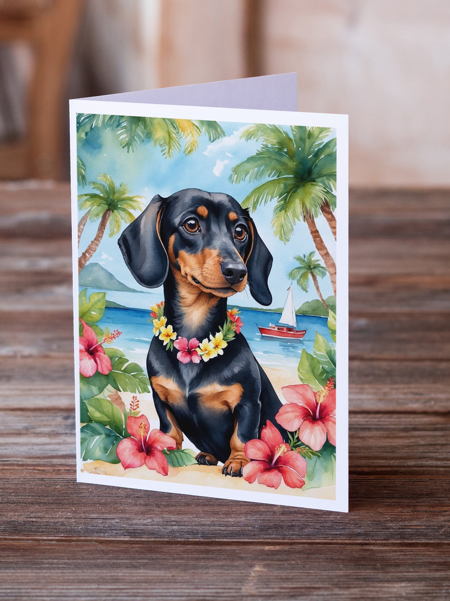 Dachshund Luau Greeting Cards Pack of 8