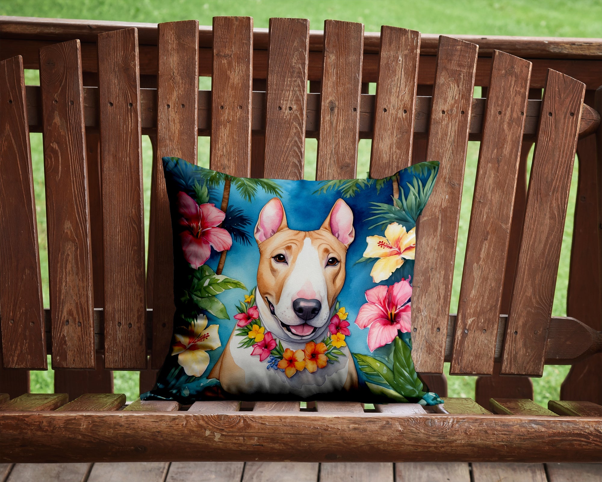 Buy this English Bull Terrier Luau Throw Pillow