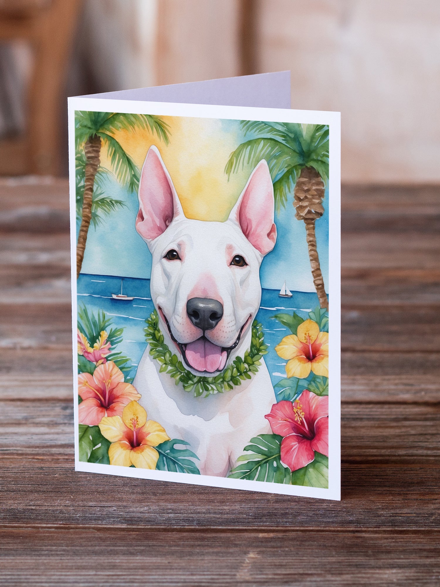 English Bull Terrier Luau Greeting Cards Pack of 8