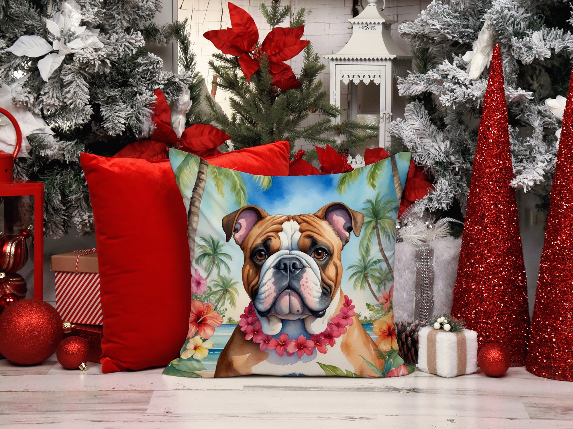 English Bulldog Luau Throw Pillow