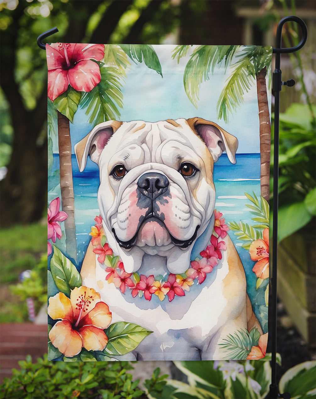 English Bulldog Luau Garden Flag