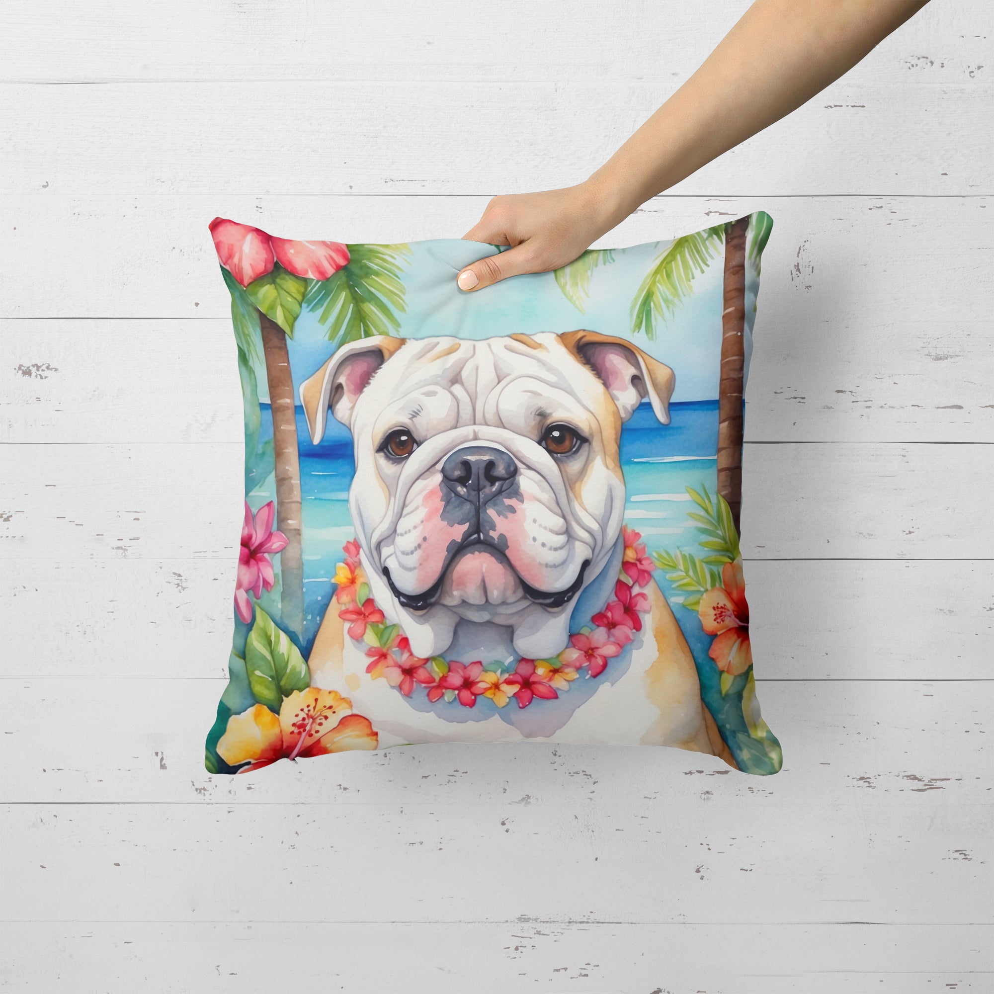 English Bulldog Luau Throw Pillow