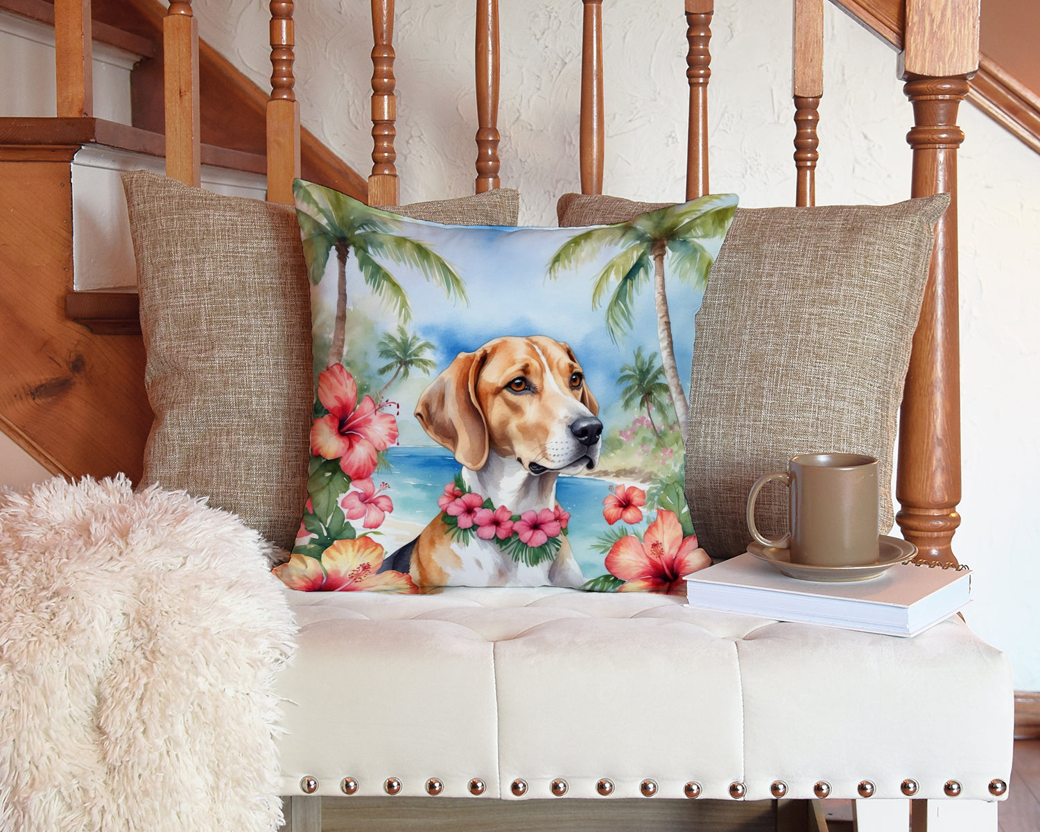 English Foxhound Luau Throw Pillow