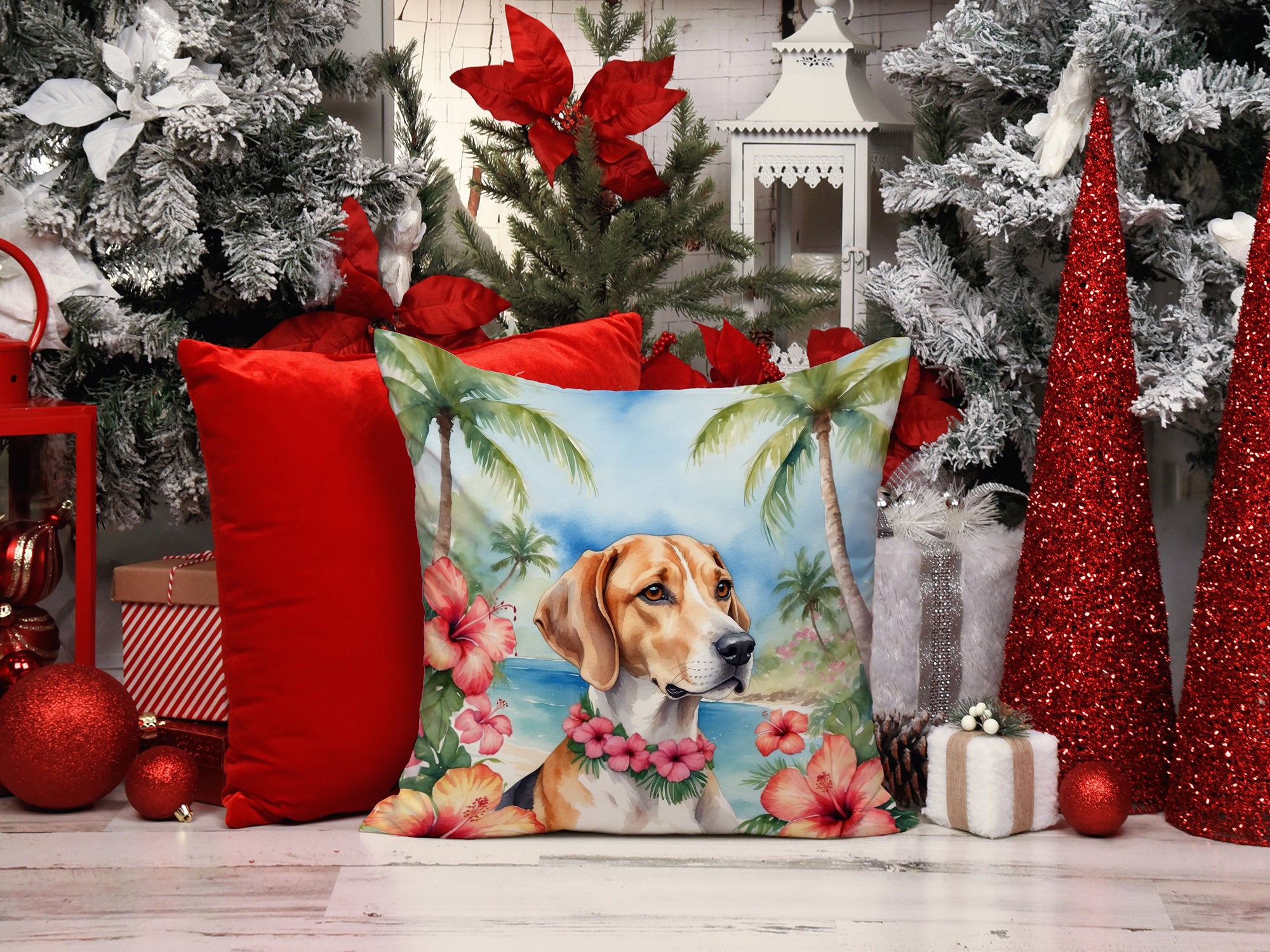 English Foxhound Luau Throw Pillow