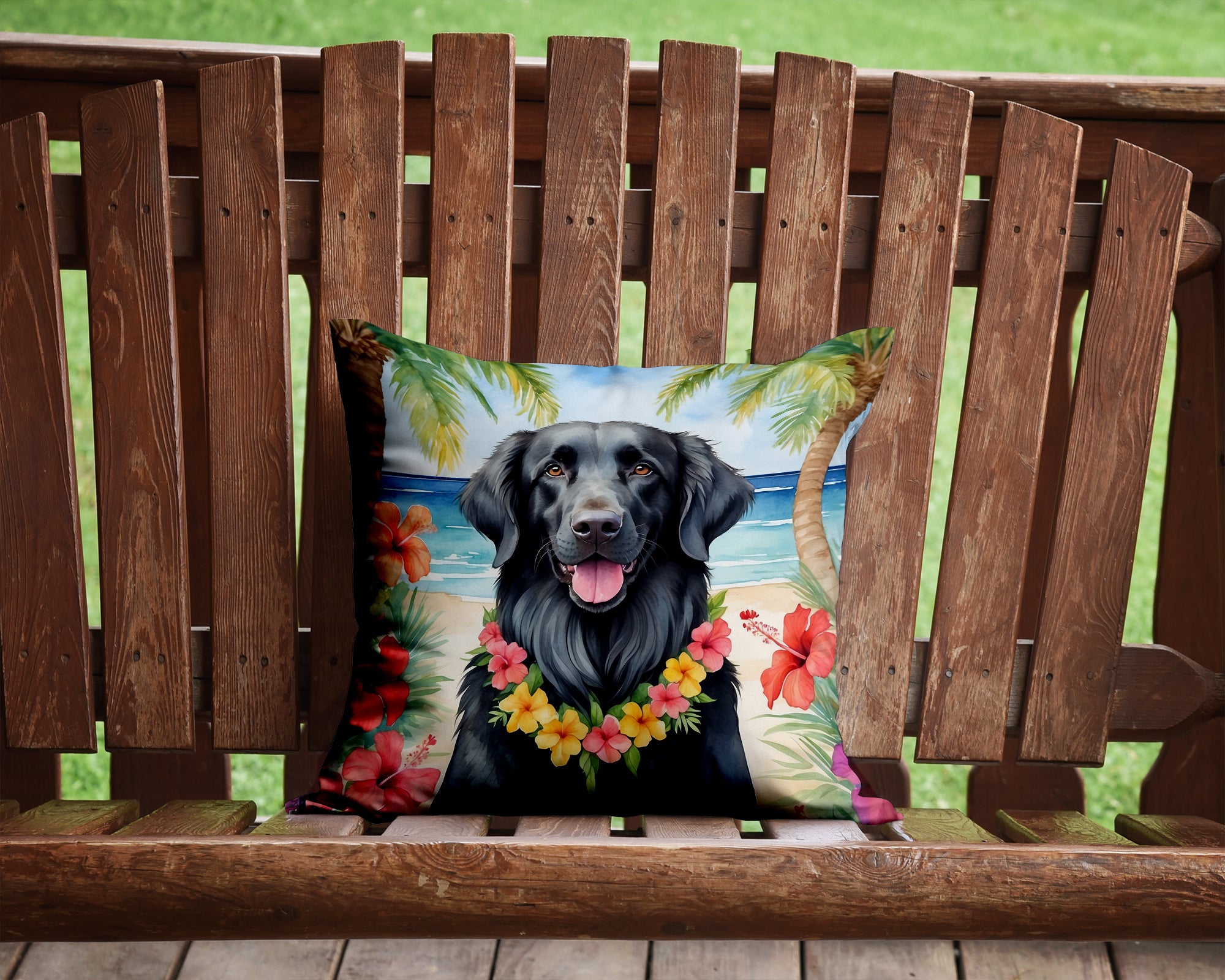 Flat-Coated Retriever Luau Throw Pillow