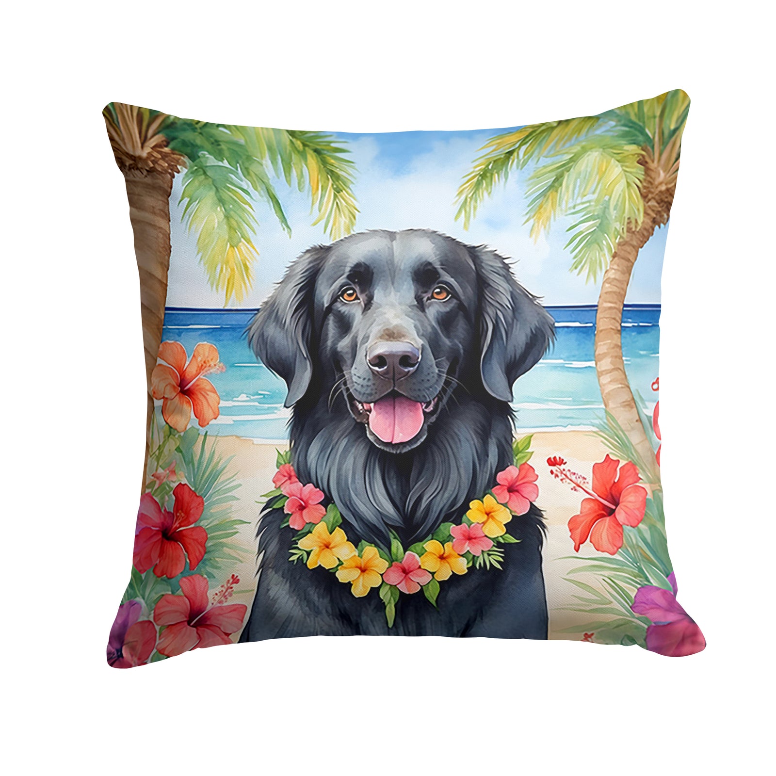 Buy this Flat-Coated Retriever Luau Throw Pillow