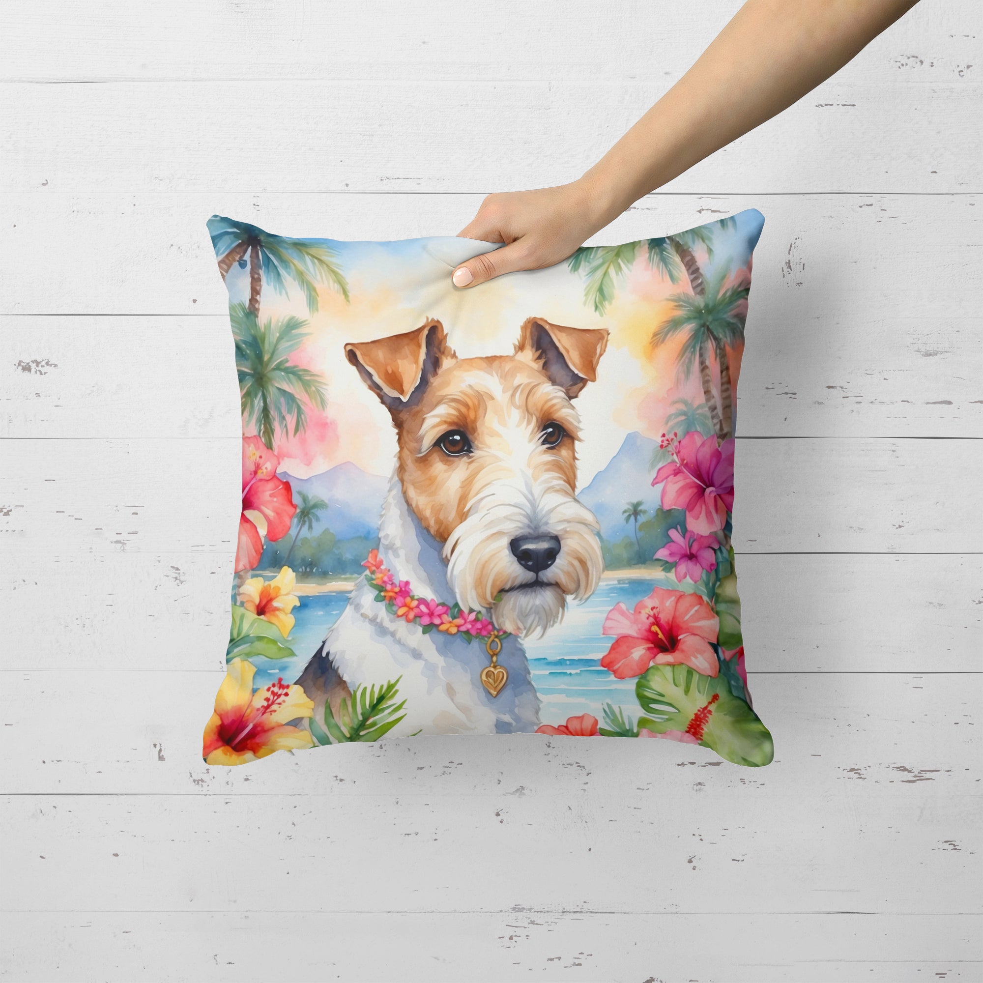 Fox Terrier Luau Throw Pillow