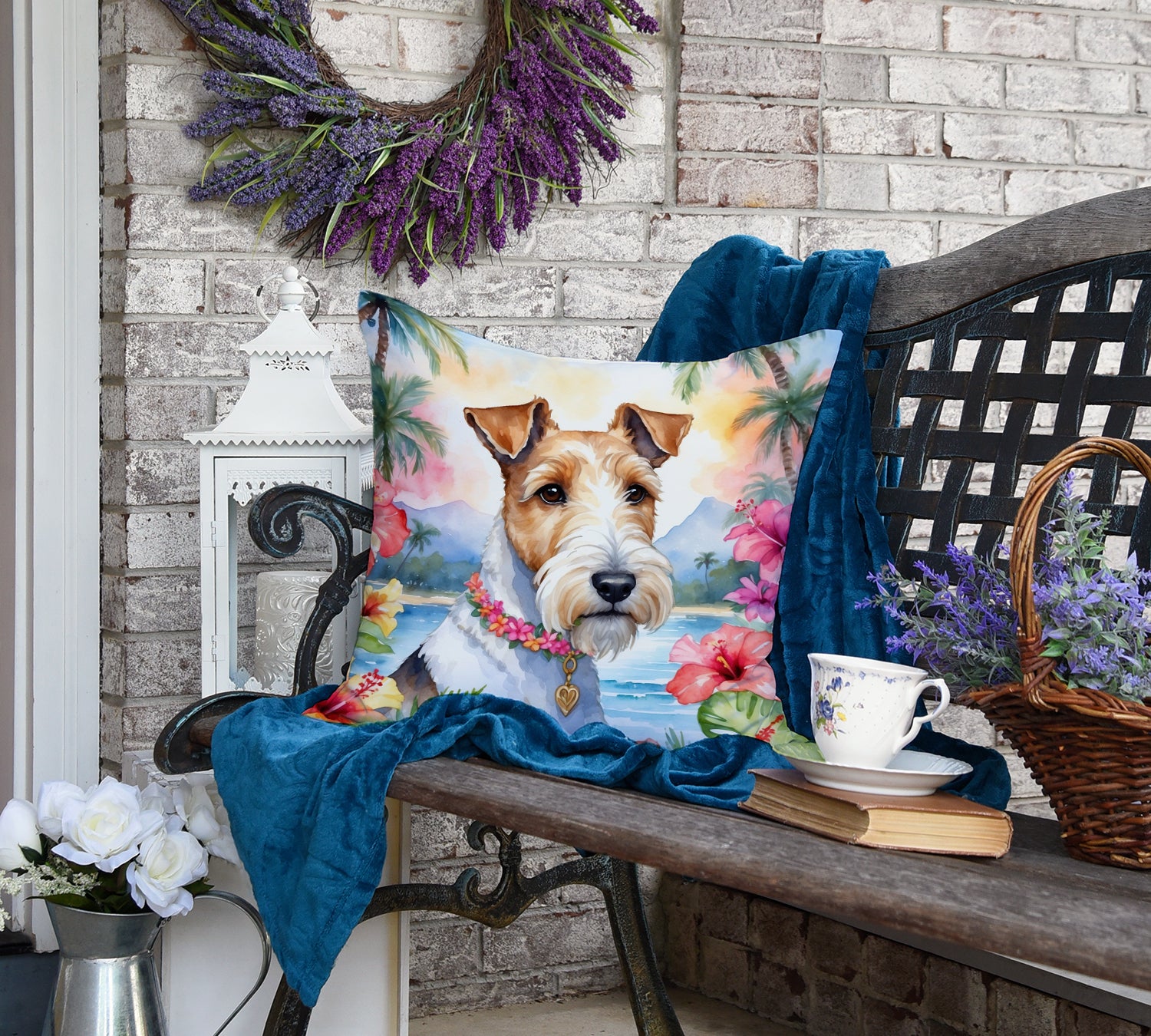 Fox Terrier Luau Throw Pillow