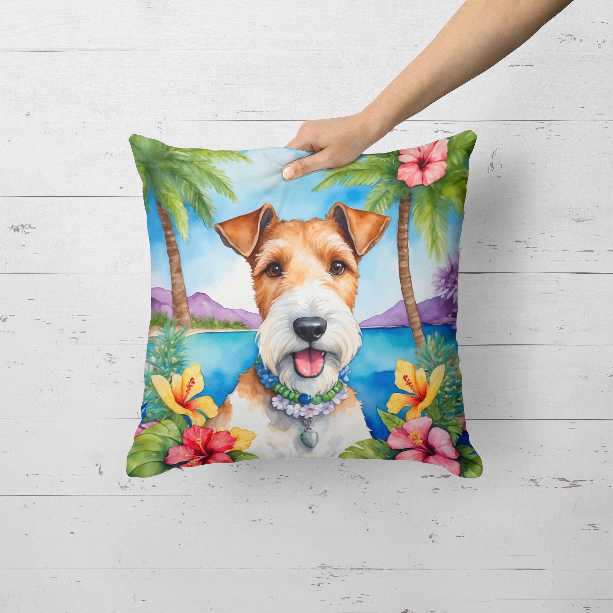 Buy this Fox Terrier Luau Throw Pillow