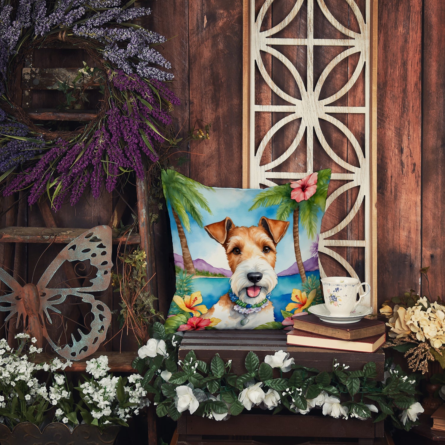 Fox Terrier Luau Throw Pillow