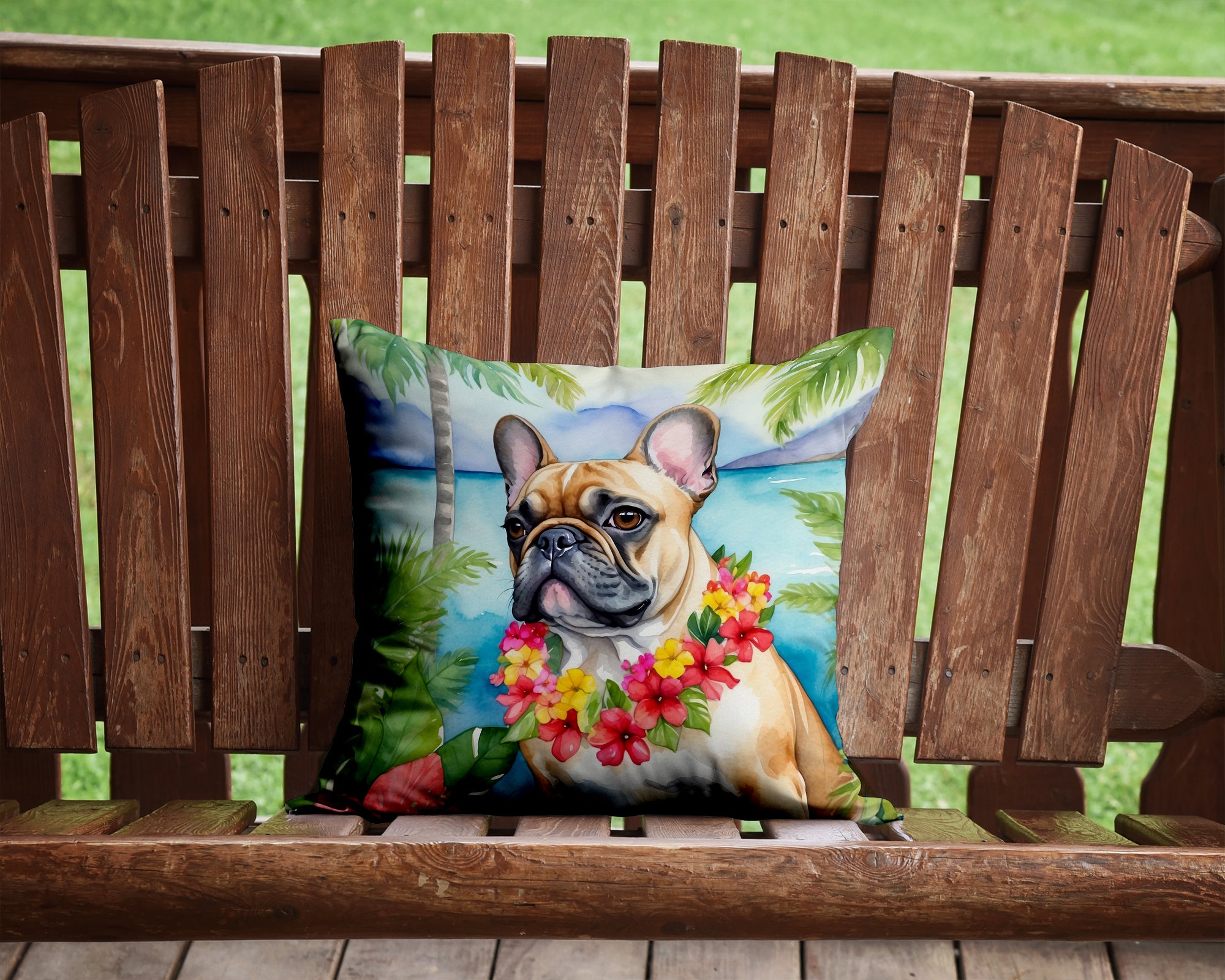 French Bulldog Luau Throw Pillow