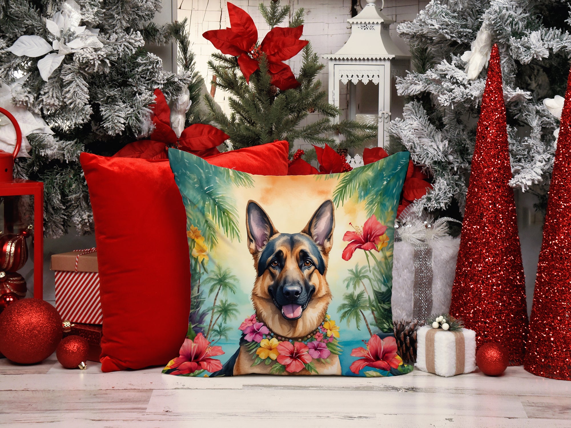 German Shepherd Luau Throw Pillow