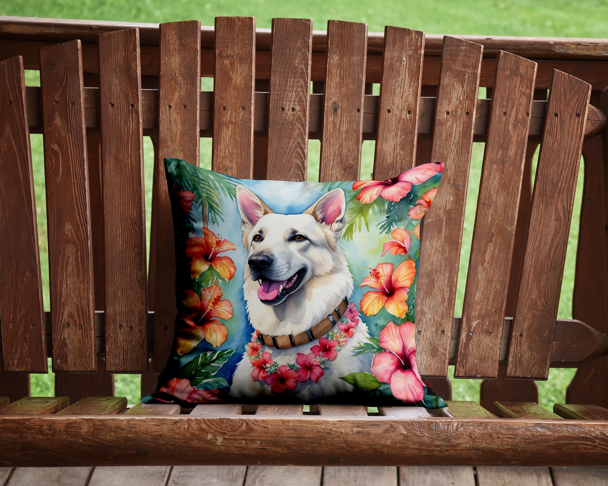 Buy this White German Shepherd Luau Throw Pillow