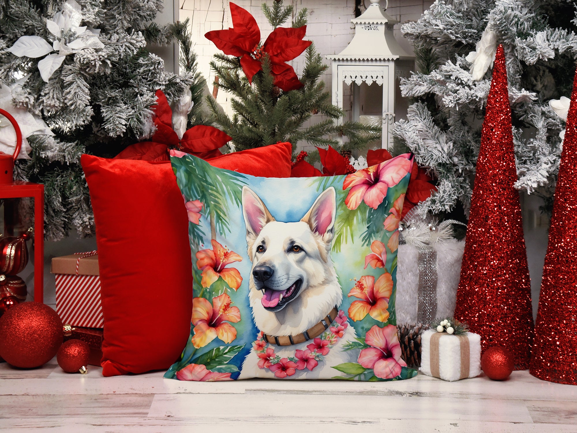 White German Shepherd Luau Throw Pillow