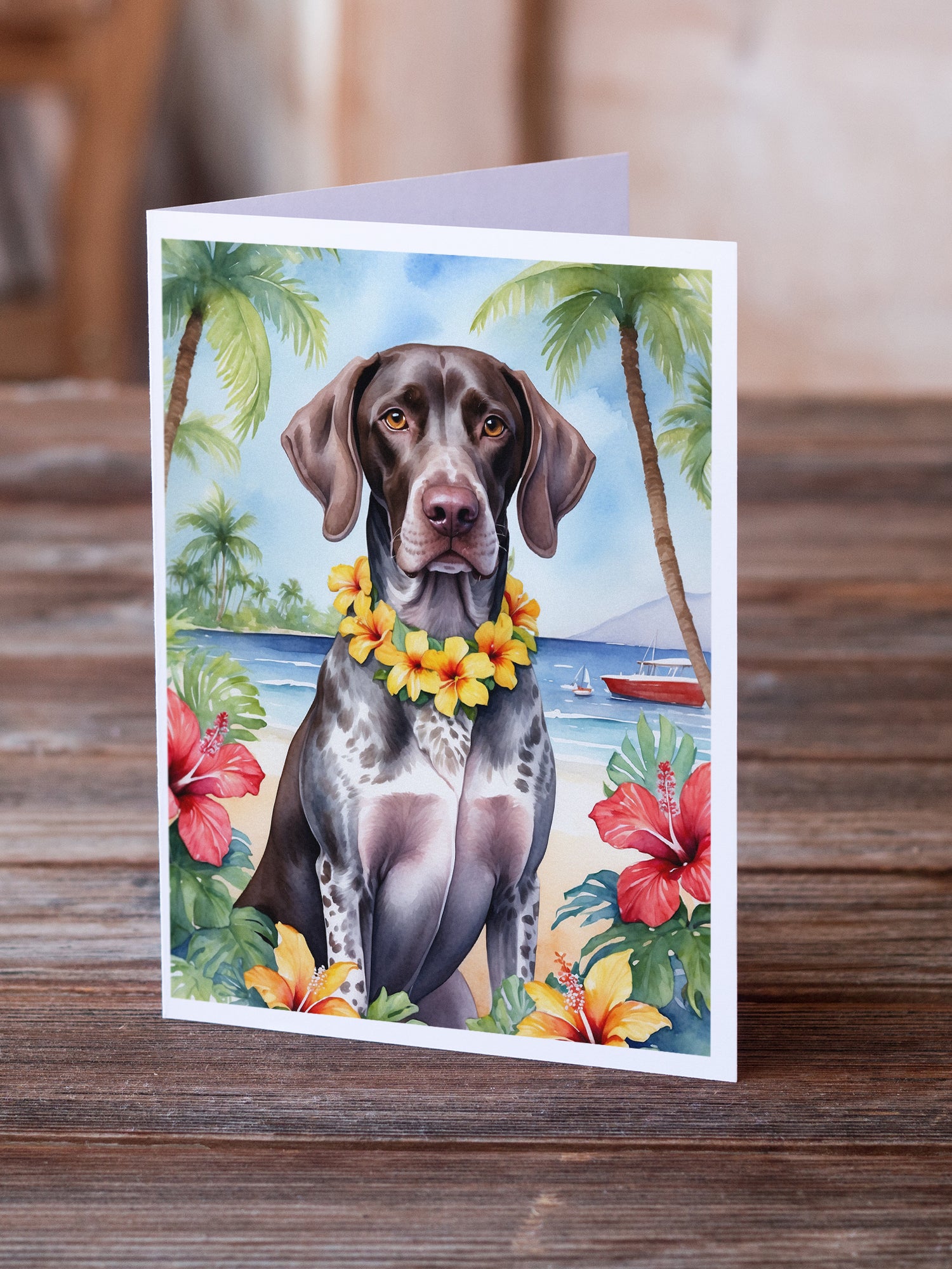 Buy this German Shorthaired Pointer Luau Greeting Cards Pack of 8