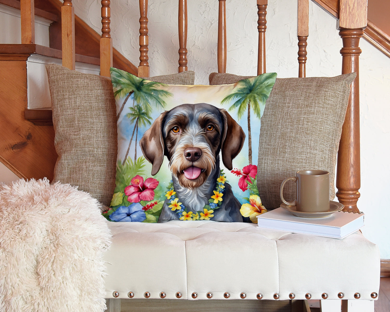 German Wirehaired Pointer Luau Throw Pillow