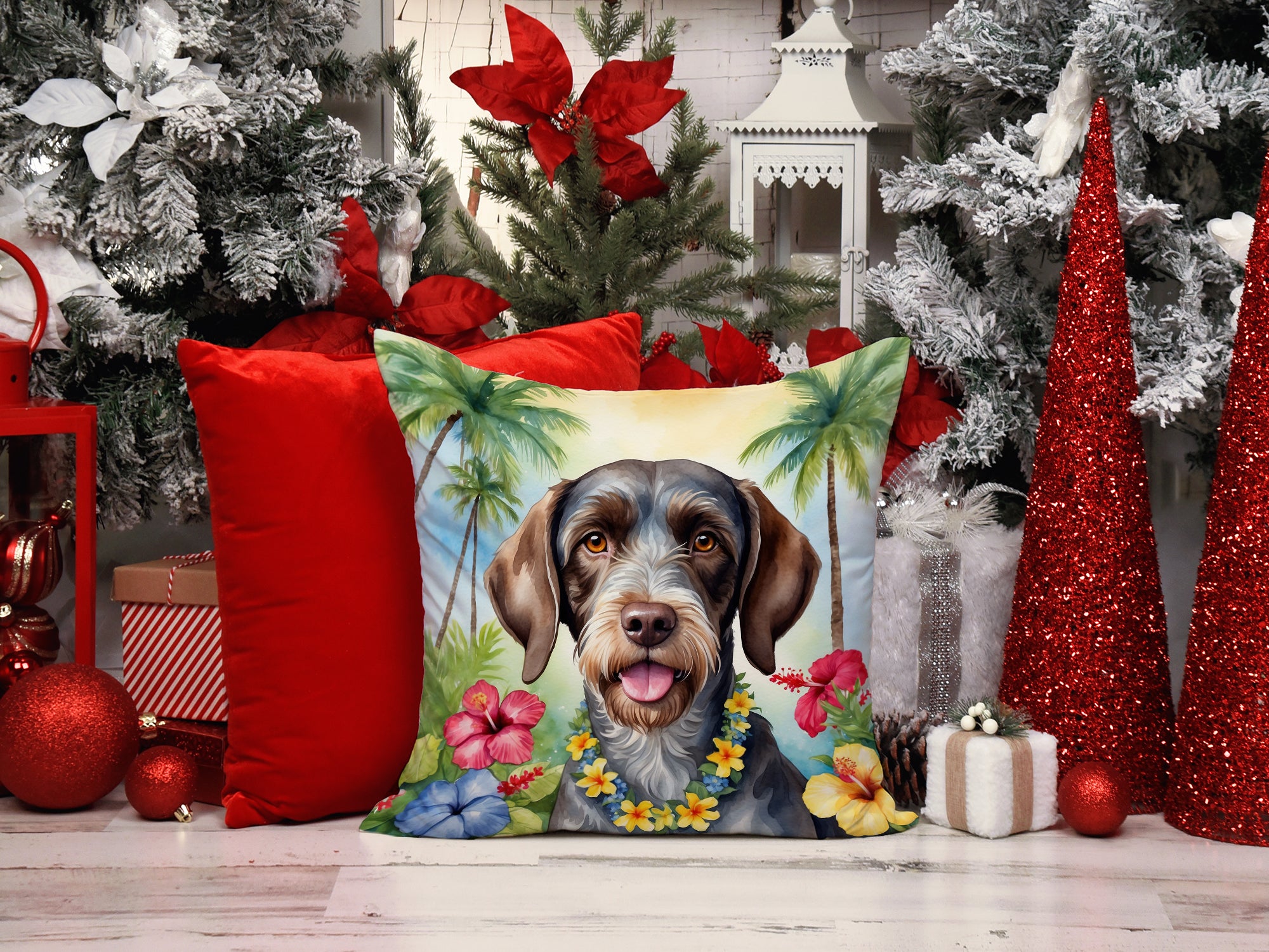 German Wirehaired Pointer Luau Throw Pillow