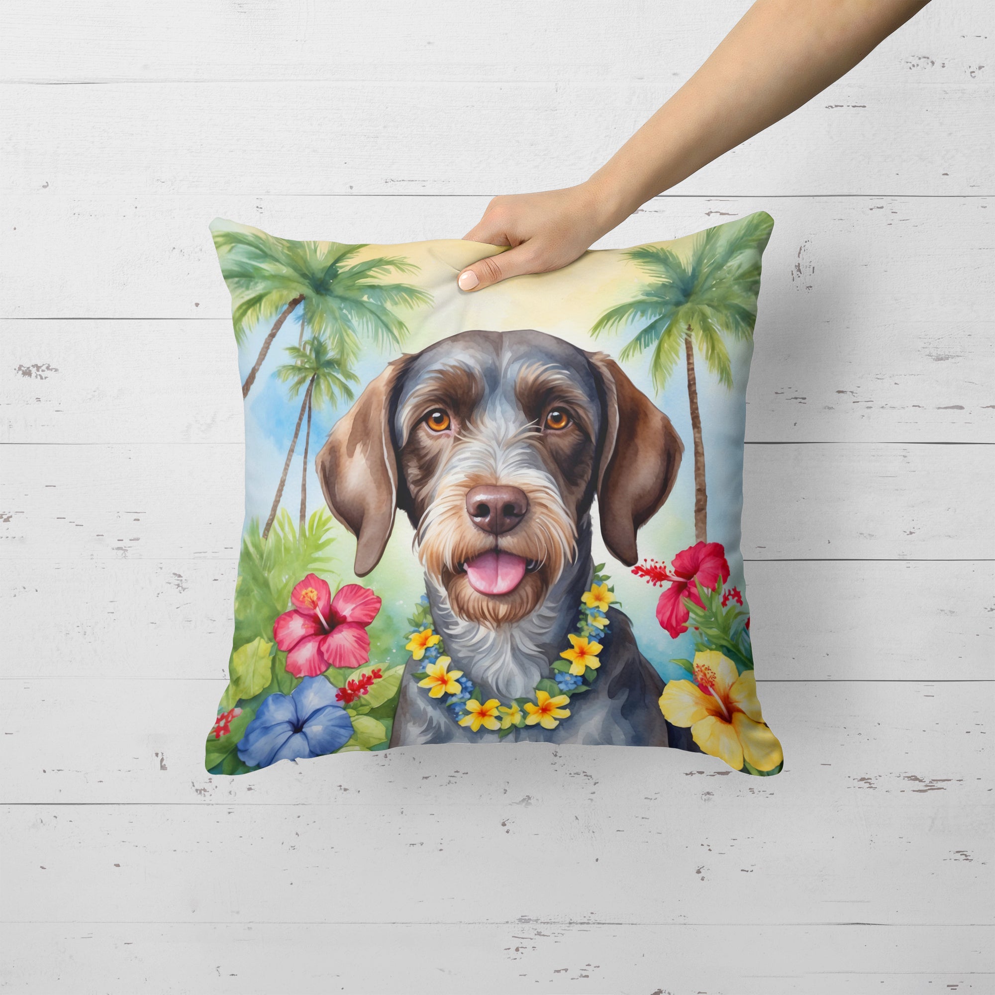 German Wirehaired Pointer Luau Throw Pillow