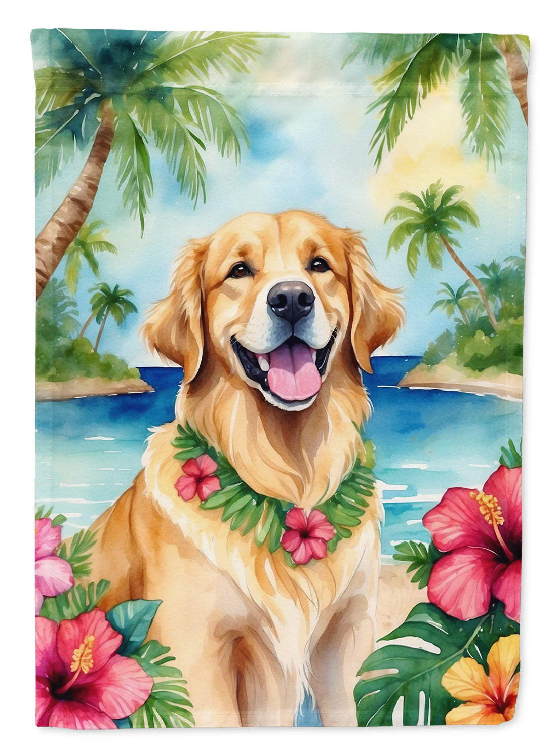 Buy this Golden Retriever Luau House Flag