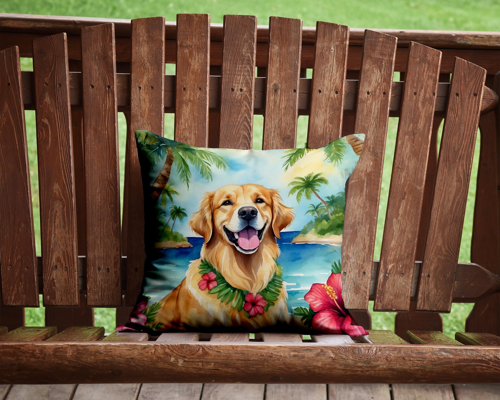 Golden Retriever Luau Throw Pillow