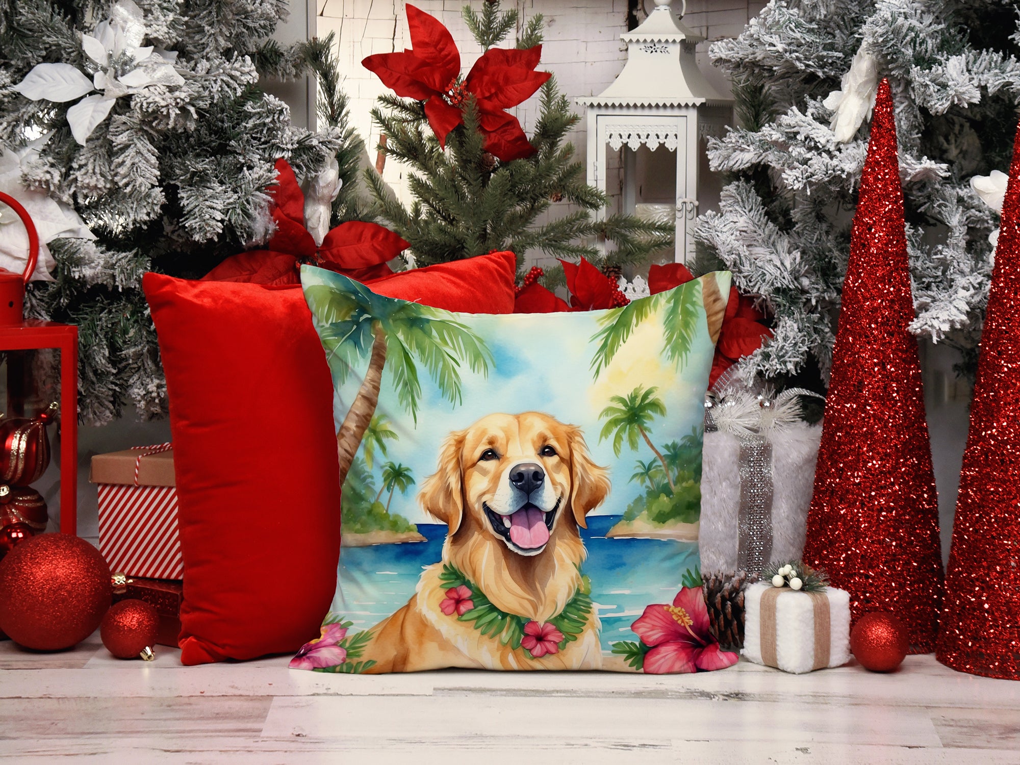 Golden Retriever Luau Throw Pillow