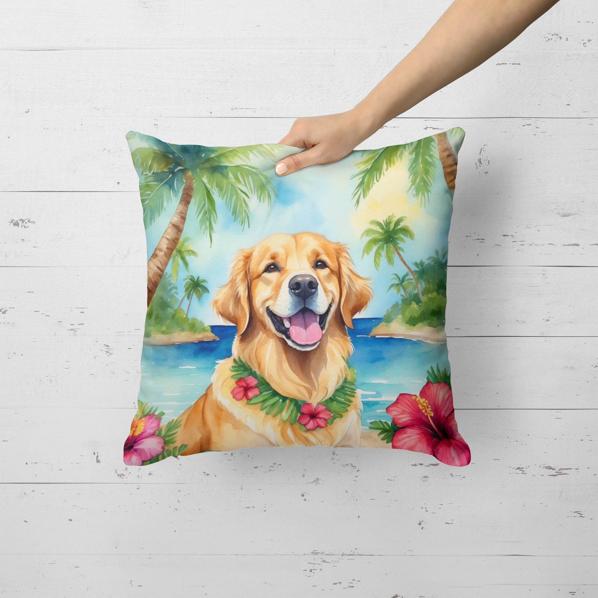 Buy this Golden Retriever Luau Throw Pillow