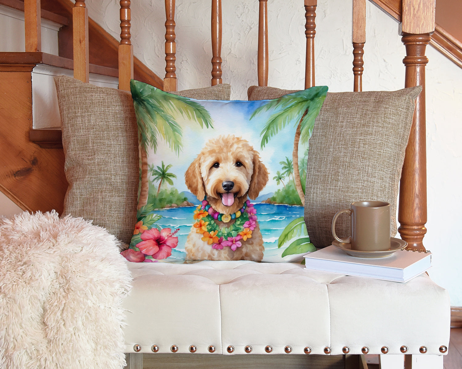 Goldendoodle Luau Throw Pillow