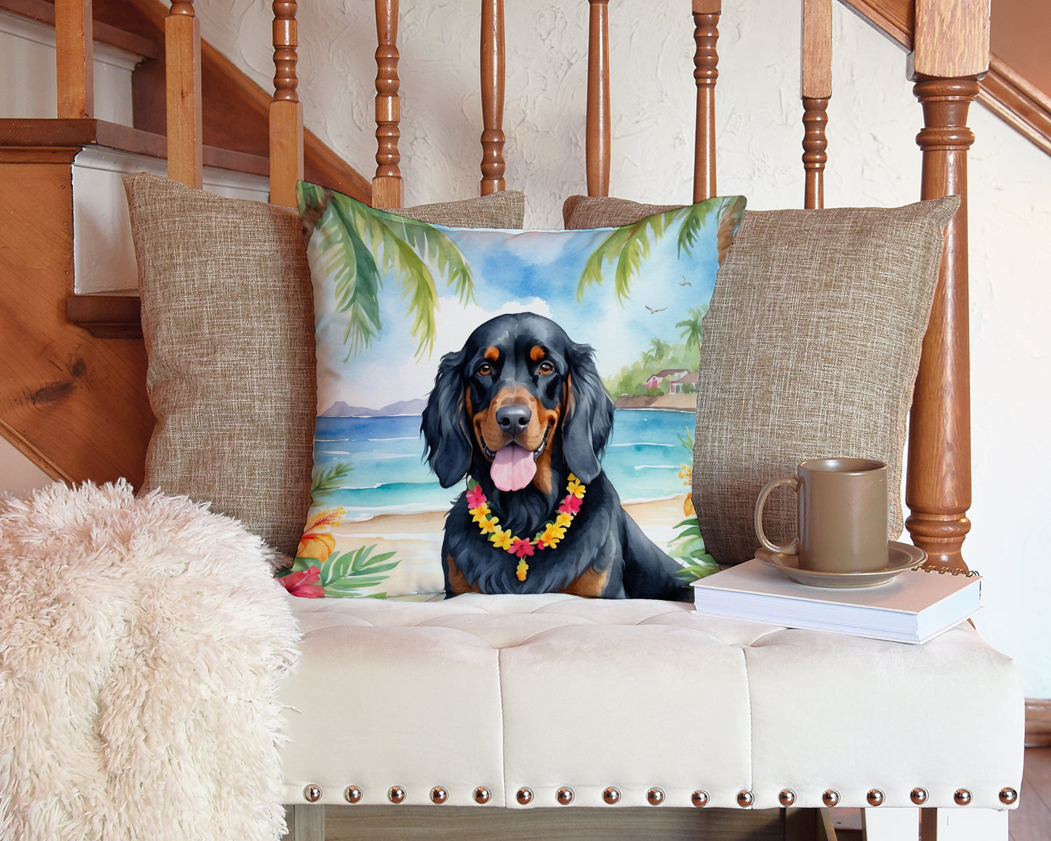 Gordon Setter Luau Throw Pillow