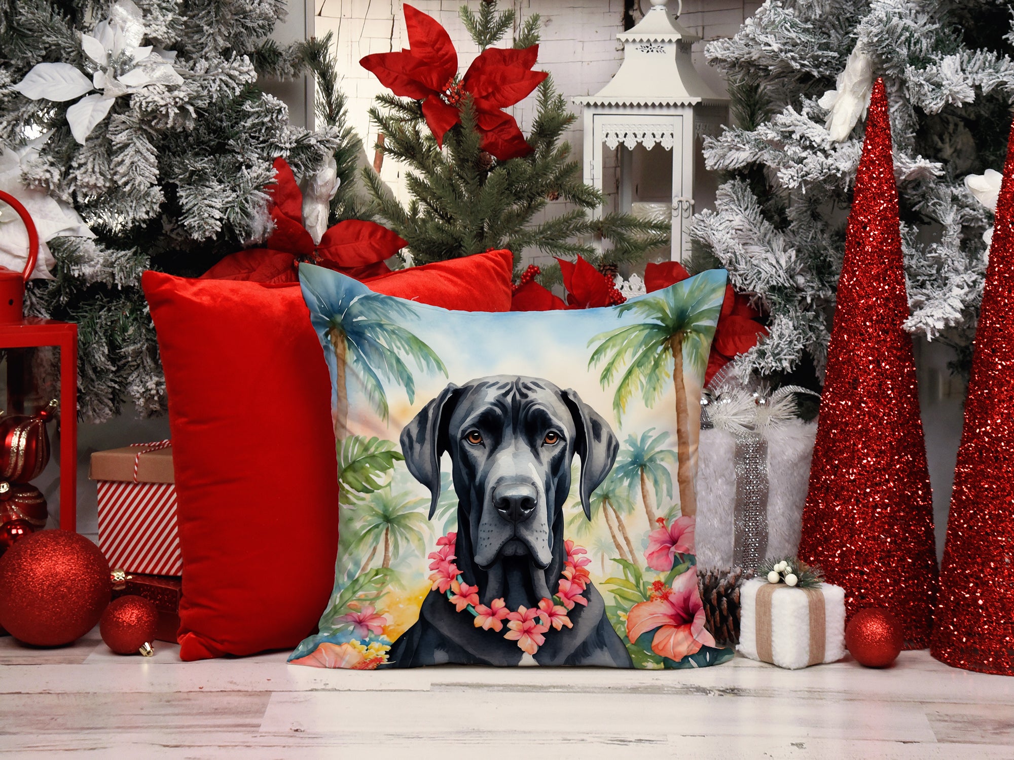 Great Dane Luau Throw Pillow