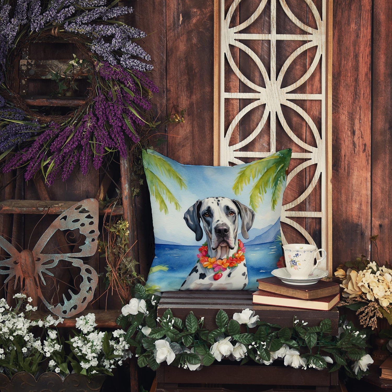 Great Dane Luau Throw Pillow