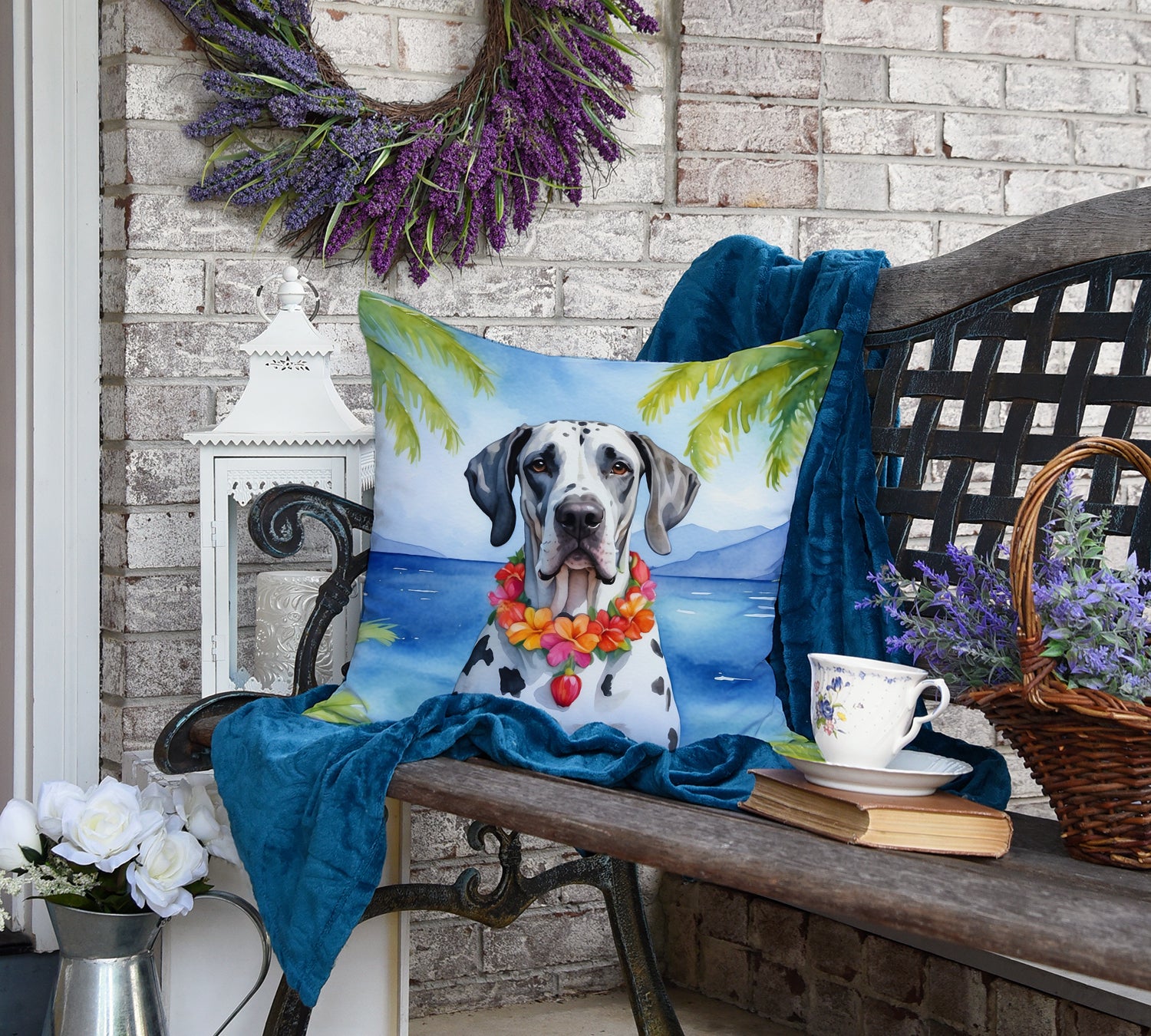 Great Dane Luau Throw Pillow