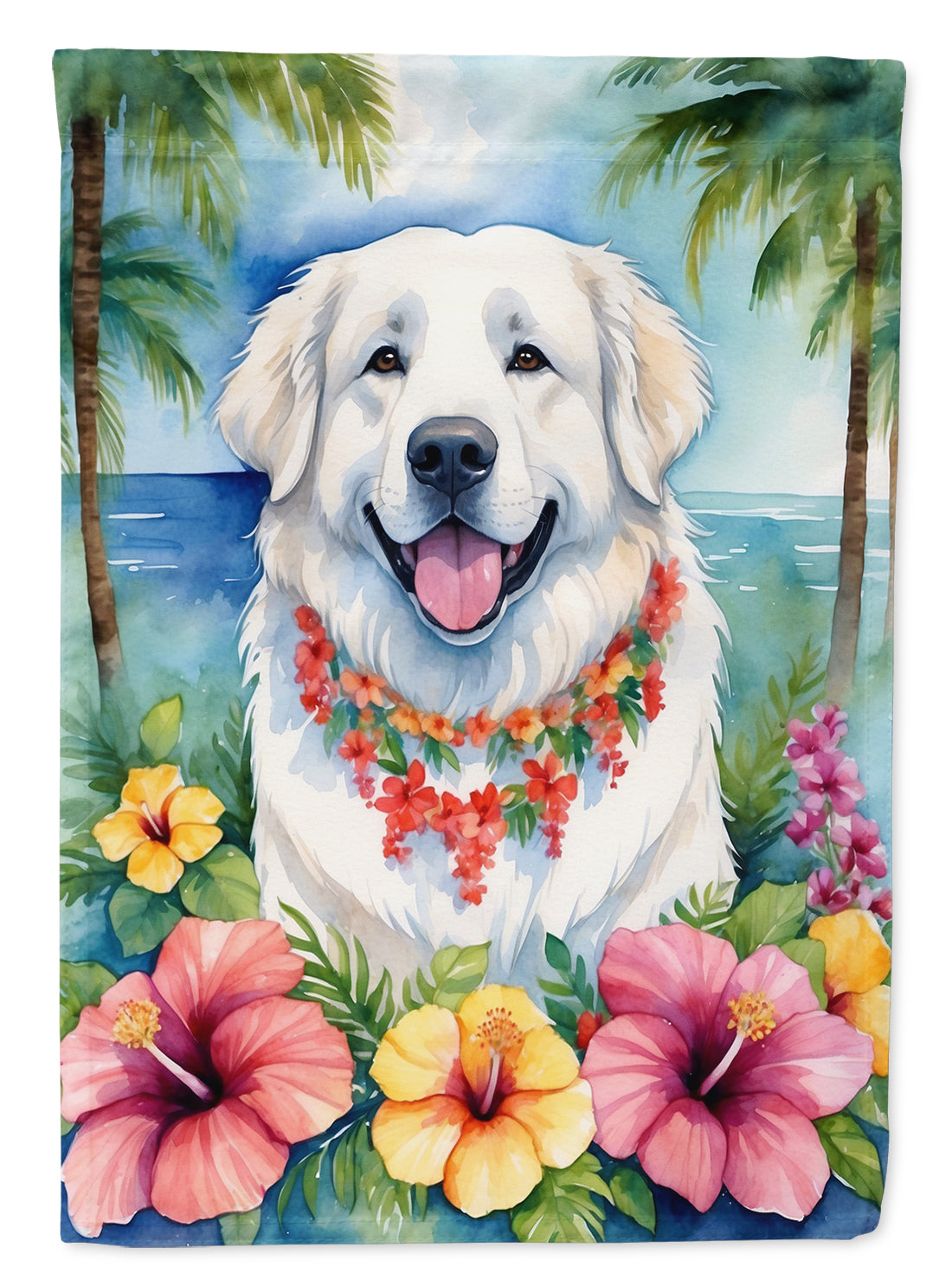 Buy this Great Pyrenees Luau House Flag