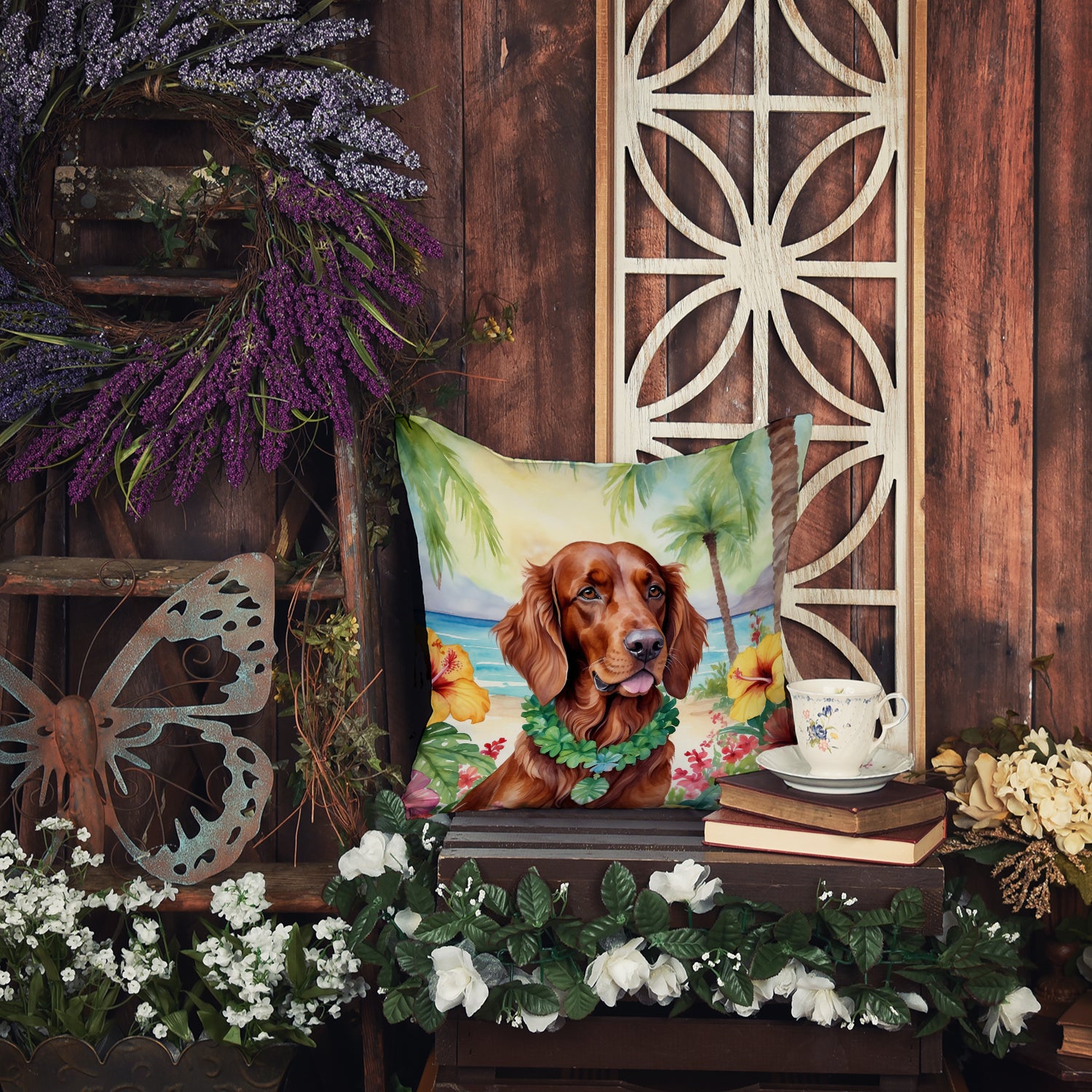 Irish Setter Luau Throw Pillow