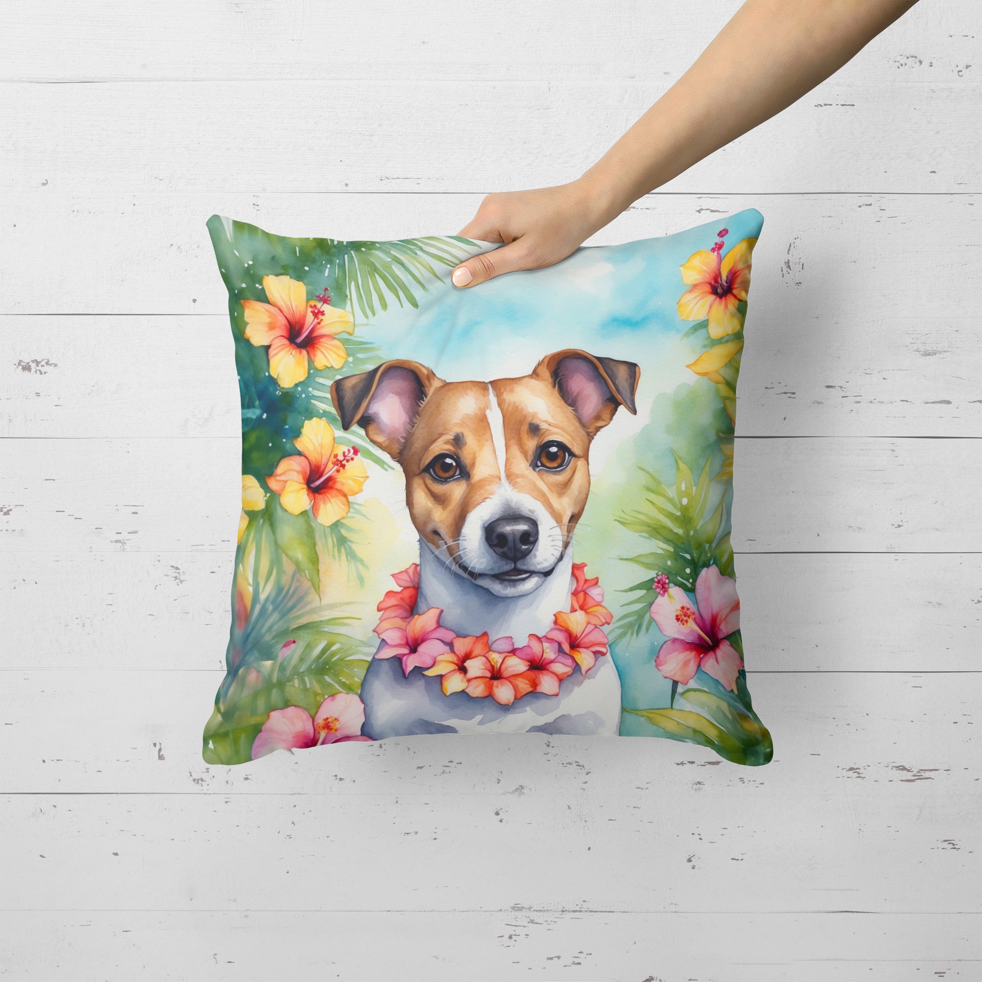 Jack Russell Terrier Luau Throw Pillow