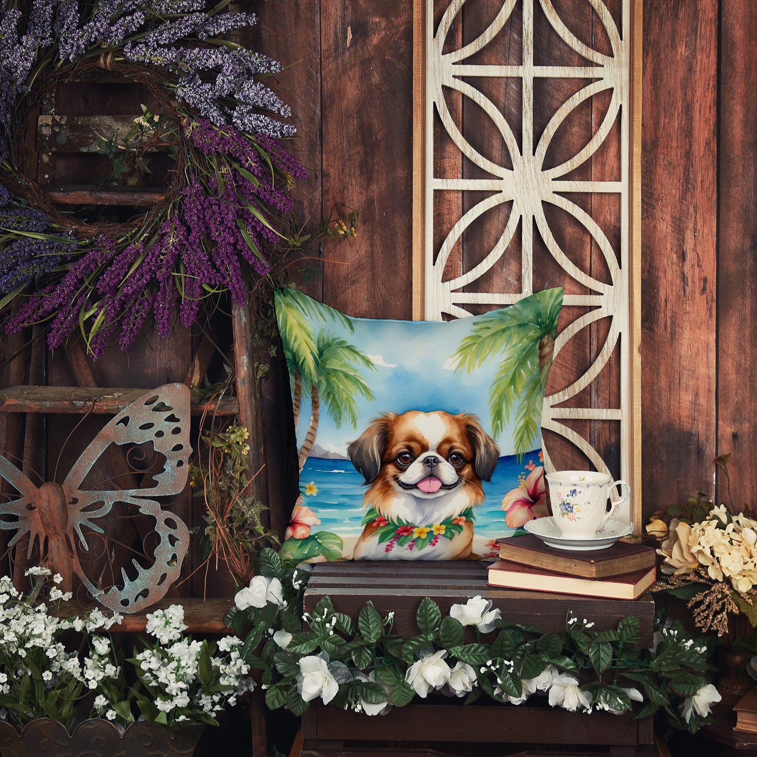 Japanese Chin Luau Throw Pillow