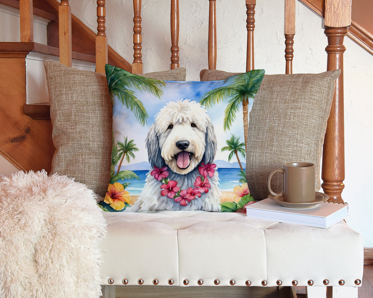 Komondor Luau Throw Pillow