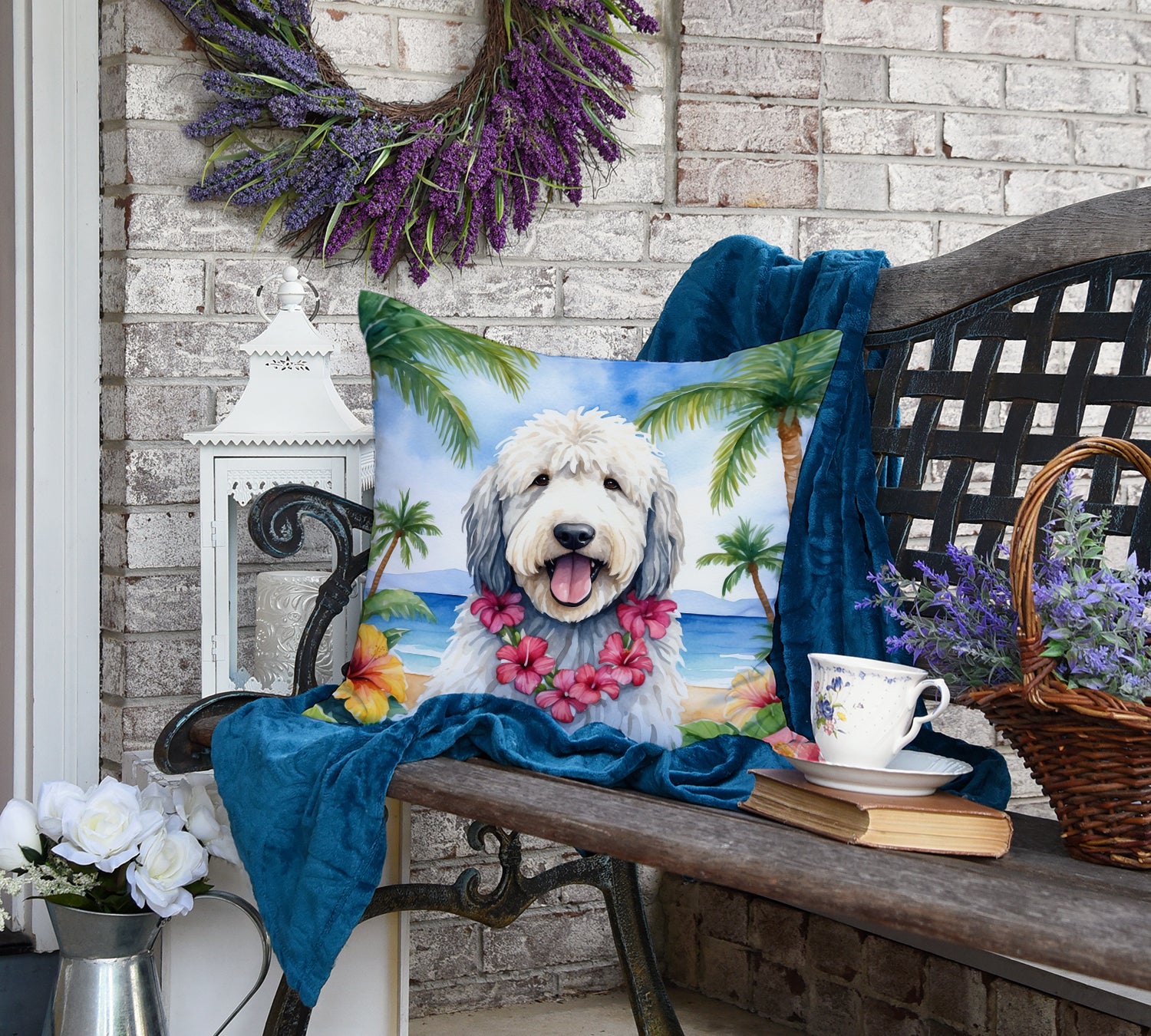 Komondor Luau Throw Pillow