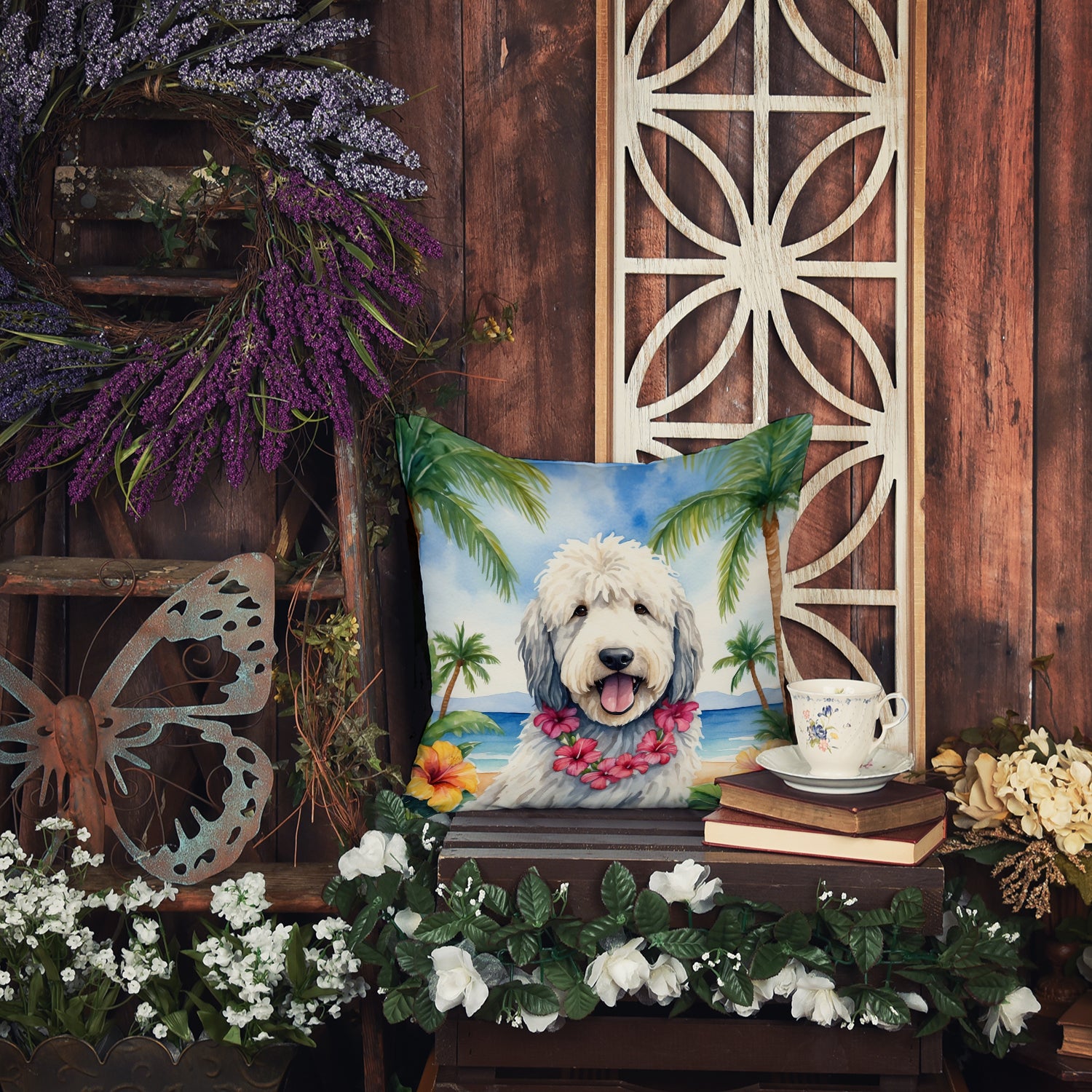 Komondor Luau Throw Pillow