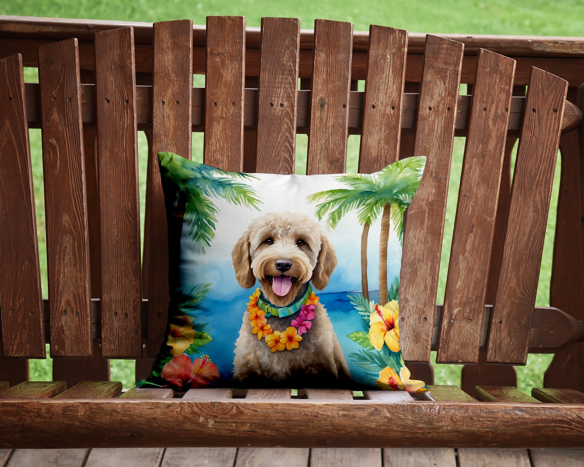 Buy this Labradoodle Luau Throw Pillow