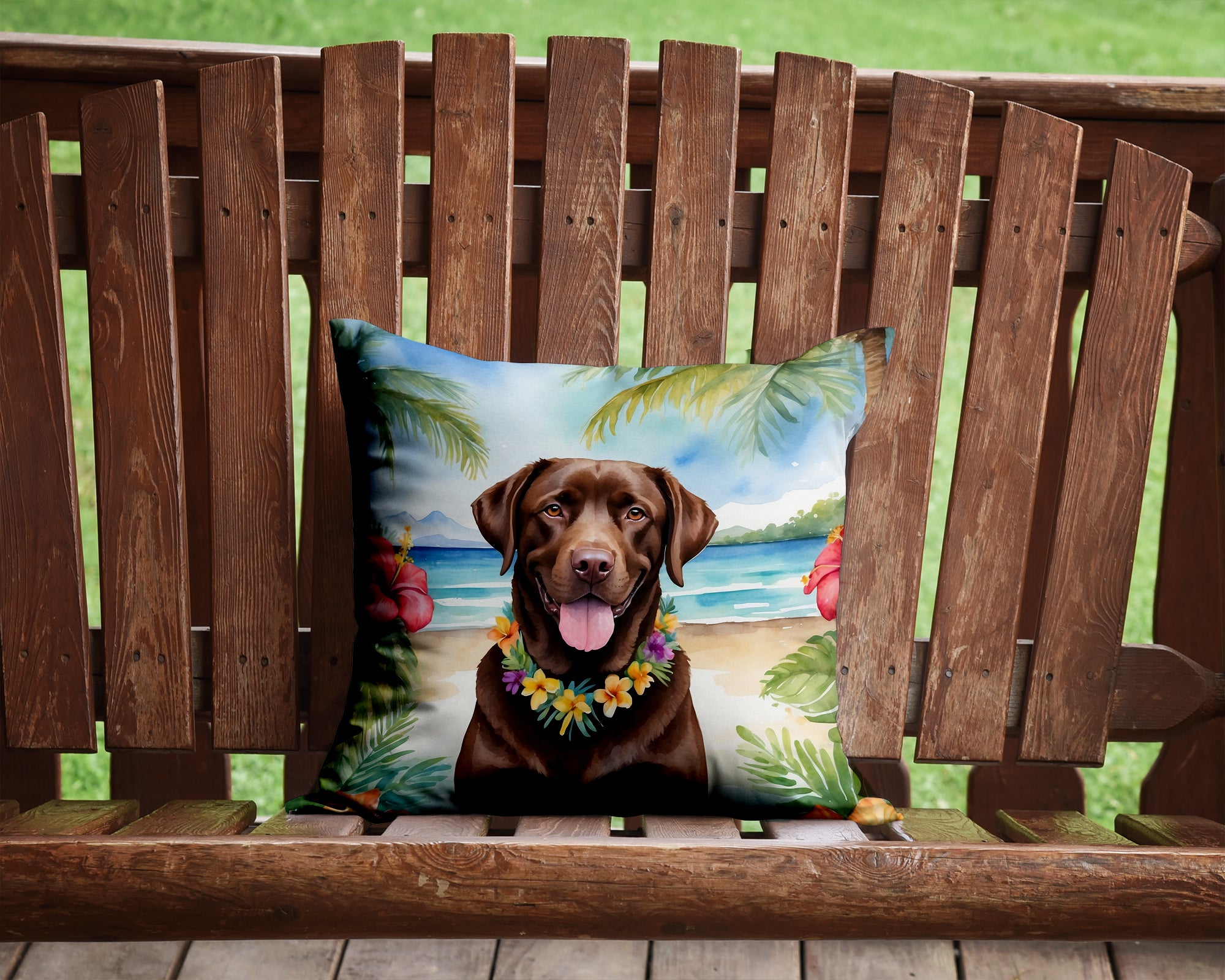 Buy this Chocolate Labrador Retriever Luau Throw Pillow